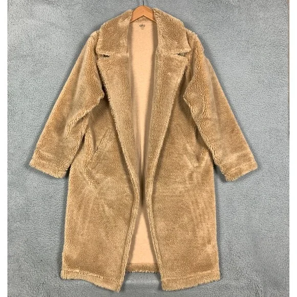 Alo Yoga Trench Coat Women's XXS 2XS Camel Oversized‎ Sherpa Foxy Teddy Jacket - Picture 2 of 8